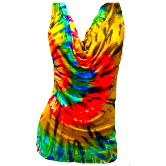 TIE DYE Rayon Stretch Drape Neck Top OS New *4 Colors Avail. ** - Picture 1 of 5